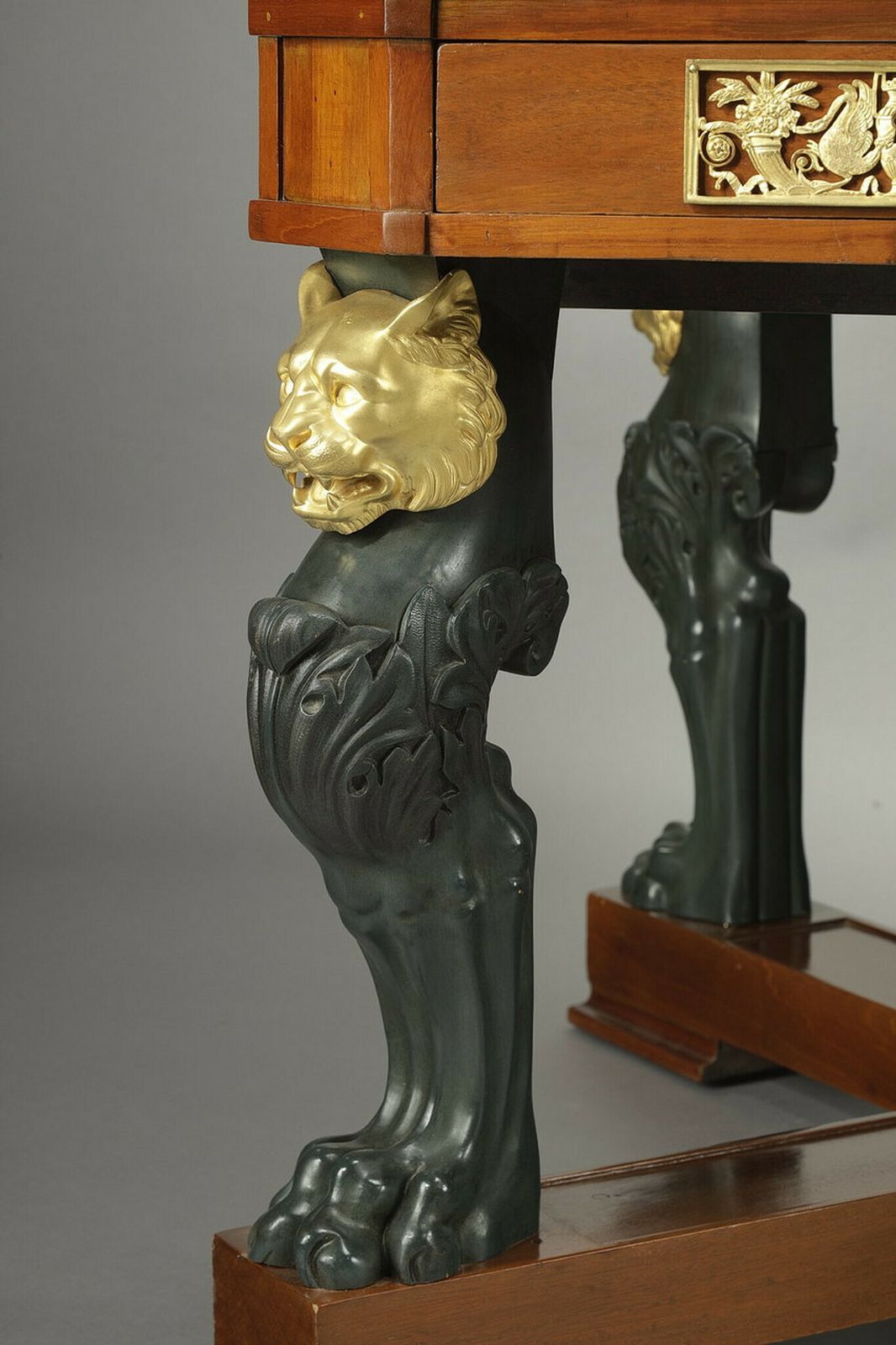Mahogany, Mahogany Veneer And Bronze Middle Table, Egyptian Return Style photo for sale