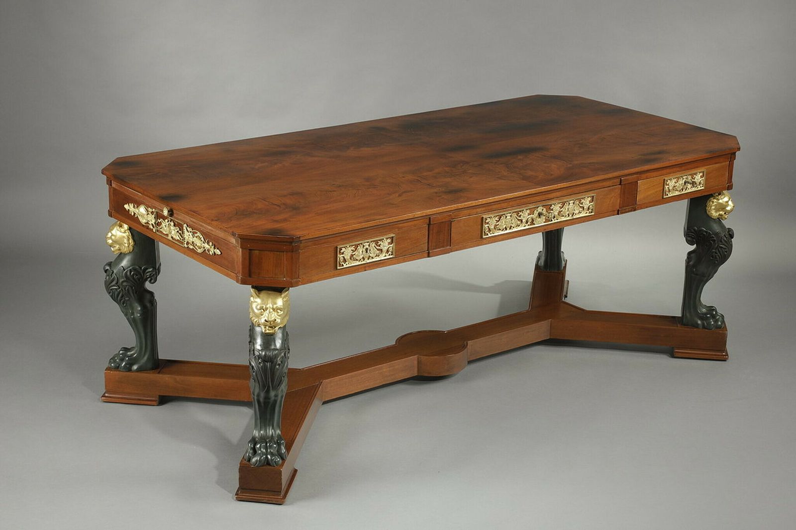 Mahogany, Mahogany Veneer And Bronze Middle Table, Egyptian Return Style photo vinterior