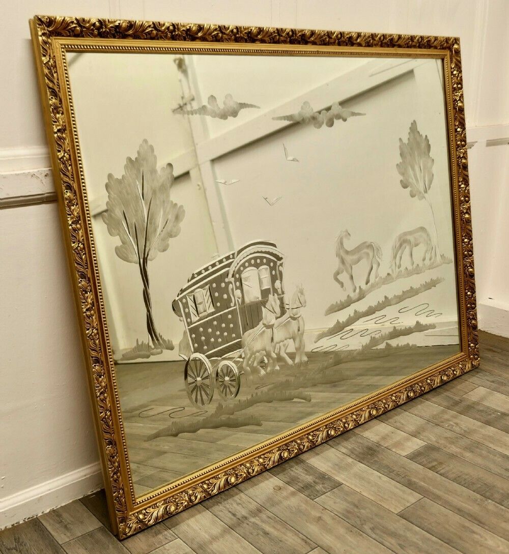 Engraved Mirror, Horse Drawn Romany Caravan