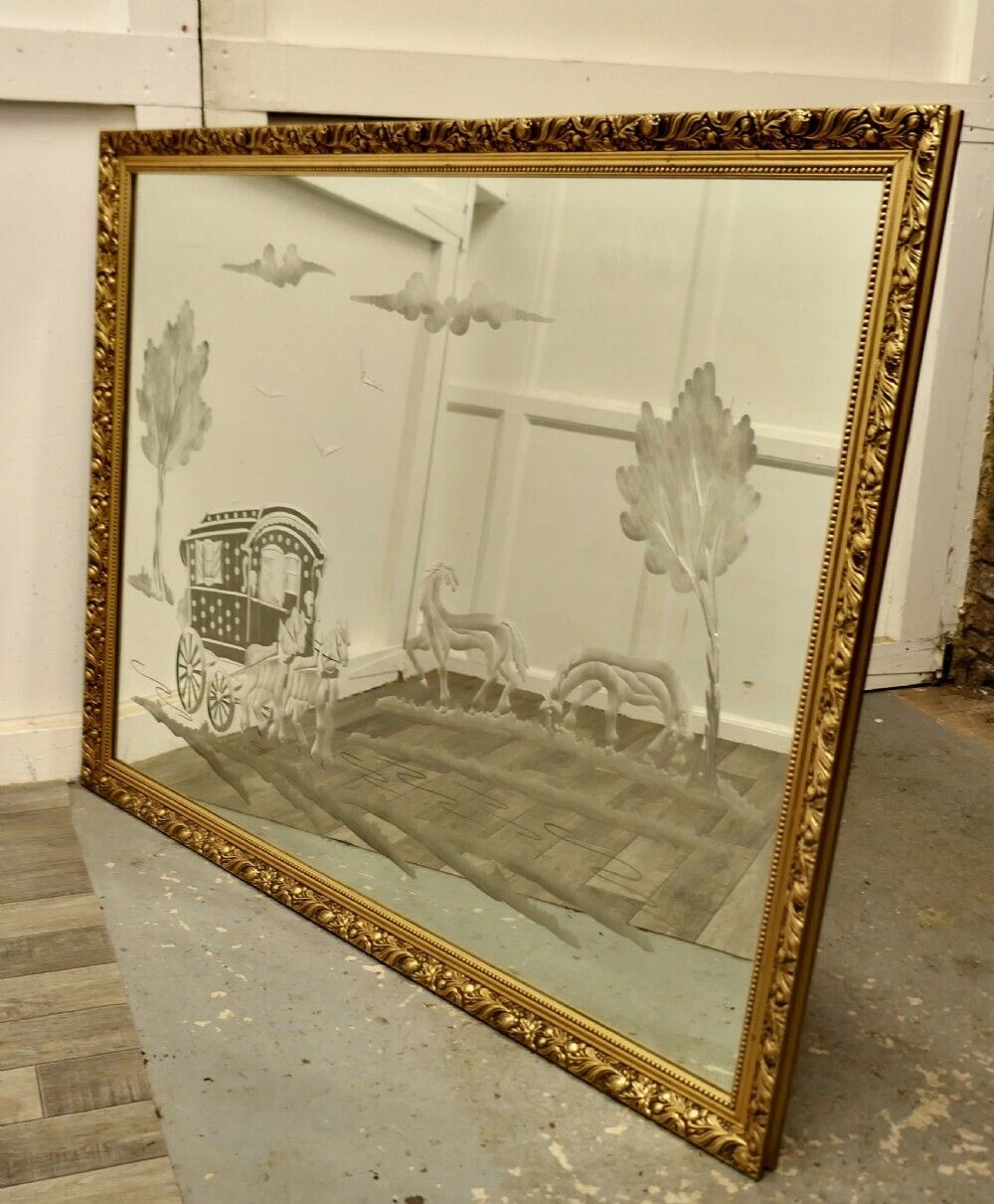 Engraved Mirror, Horse Drawn Romany Caravan photo furniture