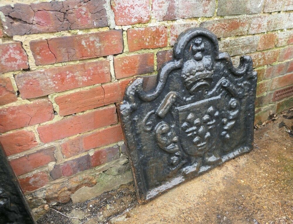 Antique French Cast Iron Fire Back photo for sale