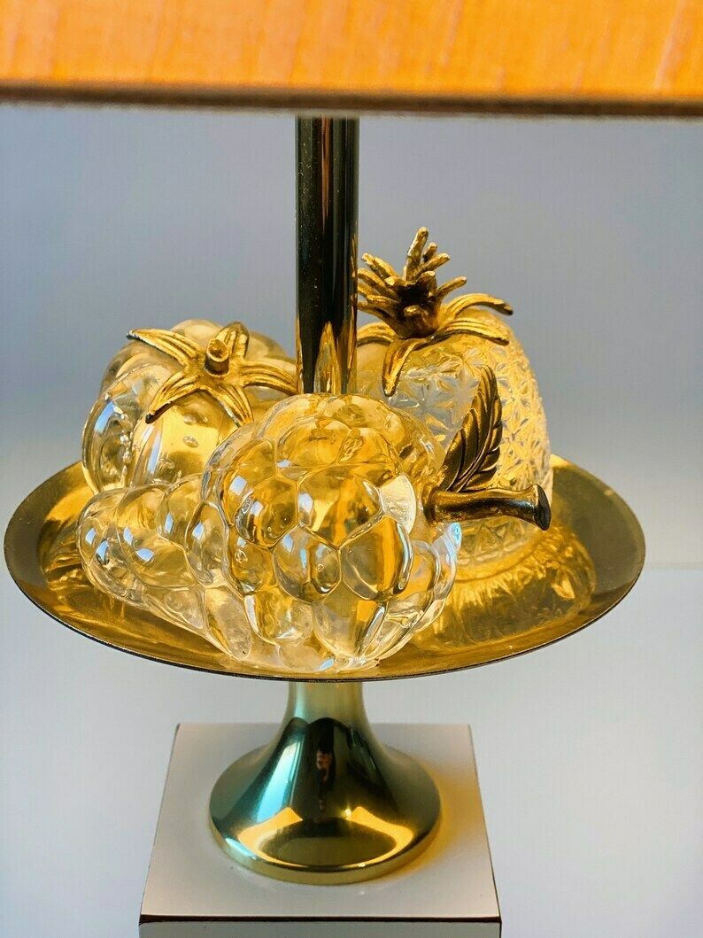 Hollywood Regency Tafellamp Met Kristallen Fruit En Messing Details, Jaren 1970 photo Verlichting