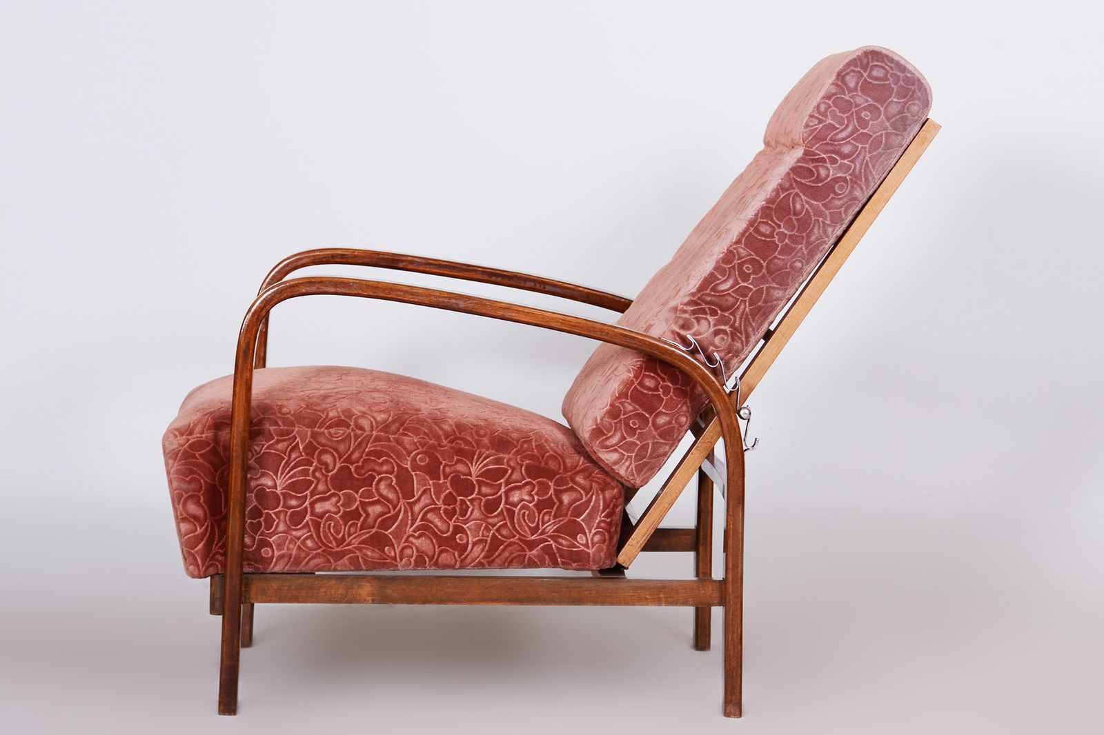 Restored Art Deco Positioning Armchair, Beech Solid Wood With Walnut Veneer, 1930s, Czechia photo furniture