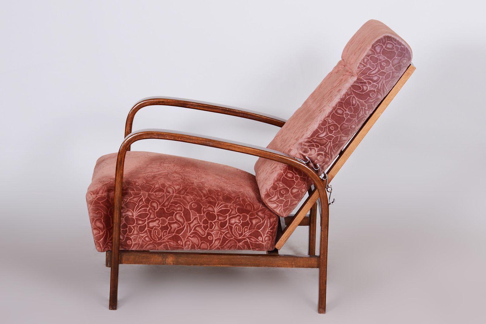 Restored Art Deco Positioning Armchair, Beech Solid Wood With Walnut Veneer, 1930s, Czechia photo for sale