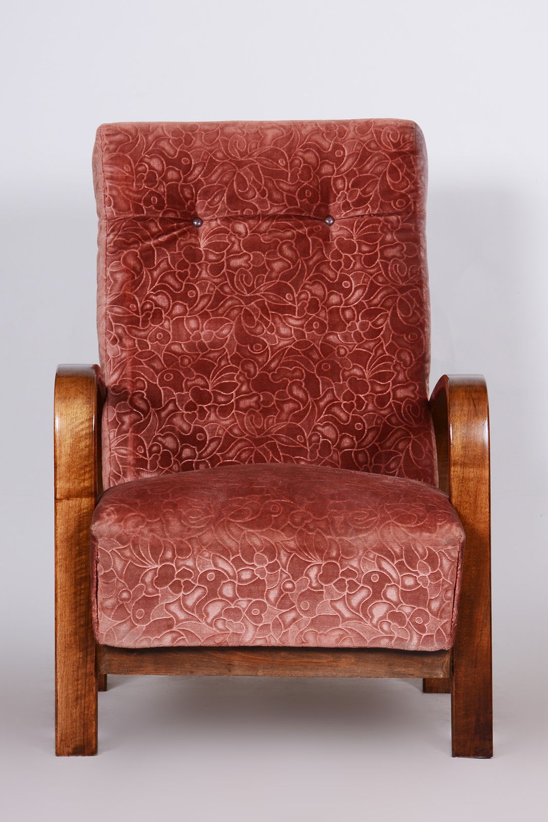 Restored Art Deco Positioning Armchair, Beech Solid Wood With Walnut Veneer, 1930s, Czechia photo buy