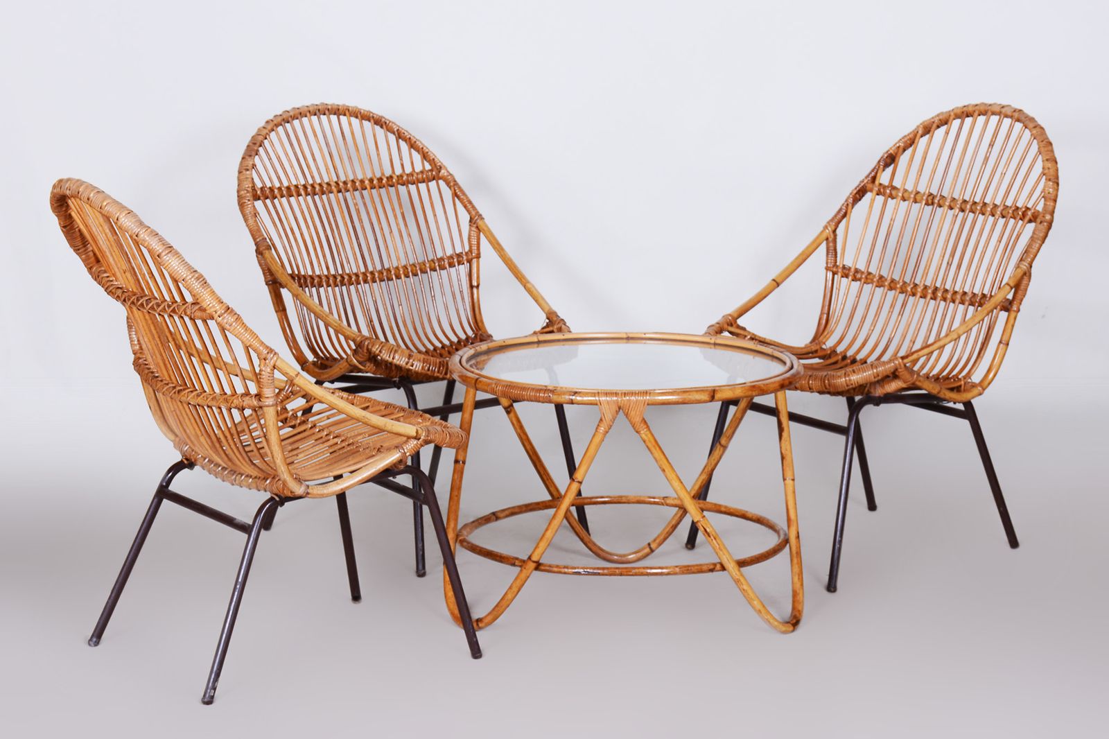Art Deco Rattan Seating Set Designed By Alan Fuchs, Perfect Original Condition, Czechia, 1940s photo 1300.0