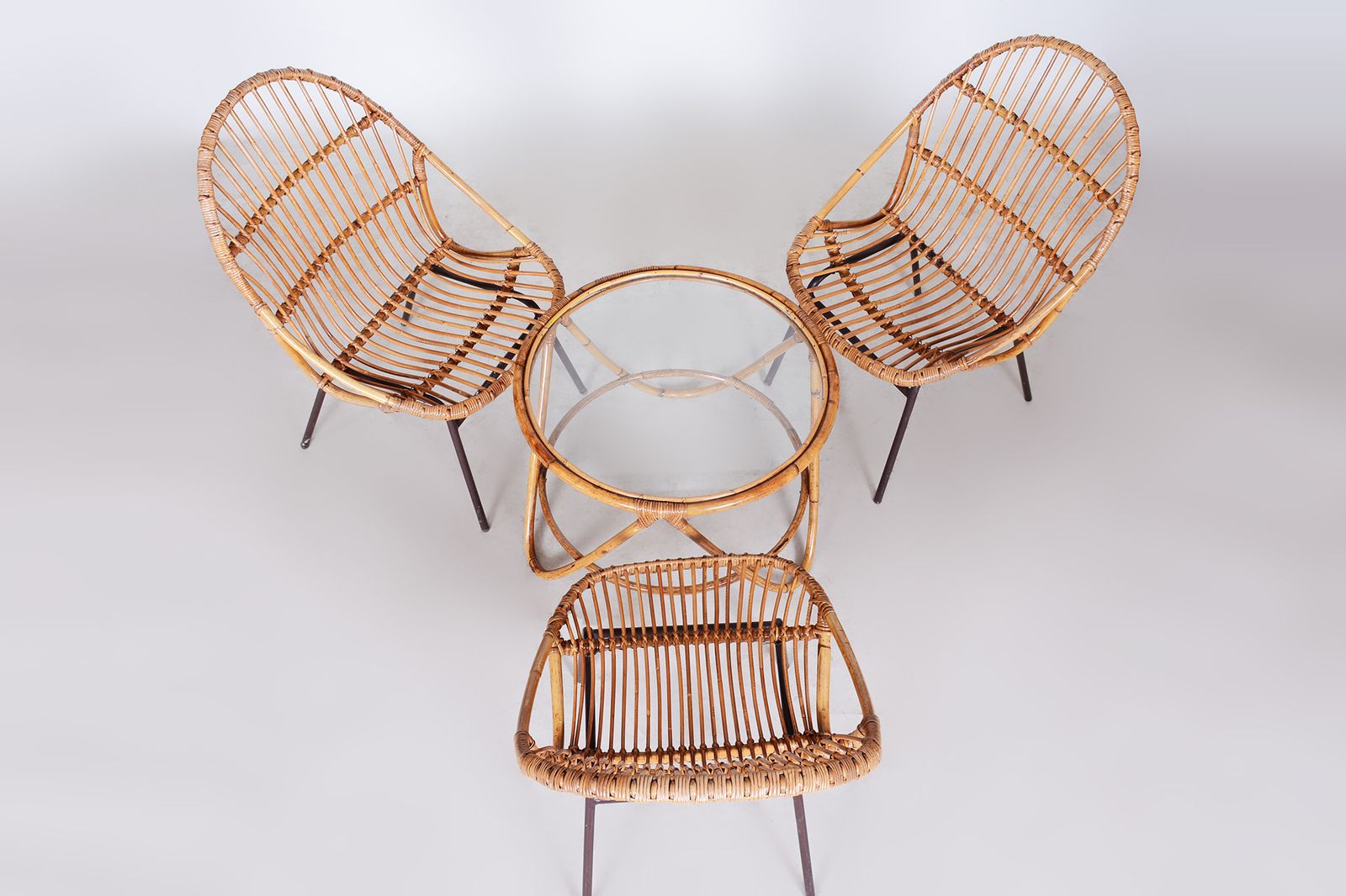 Art Deco Rattan Seating Set Designed By Alan Fuchs, Perfect Original Condition, Czechia, 1940s photo vintage