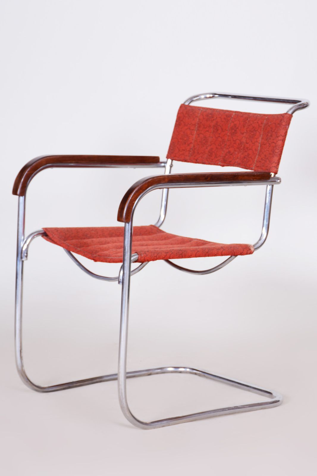 Red Bauhaus Armchair By Marcel Breuer, Made By Mücke   Melder, Beech, Chrome, Very Well Preserved Original Condition, Czechia, 1930s photo 1550.0