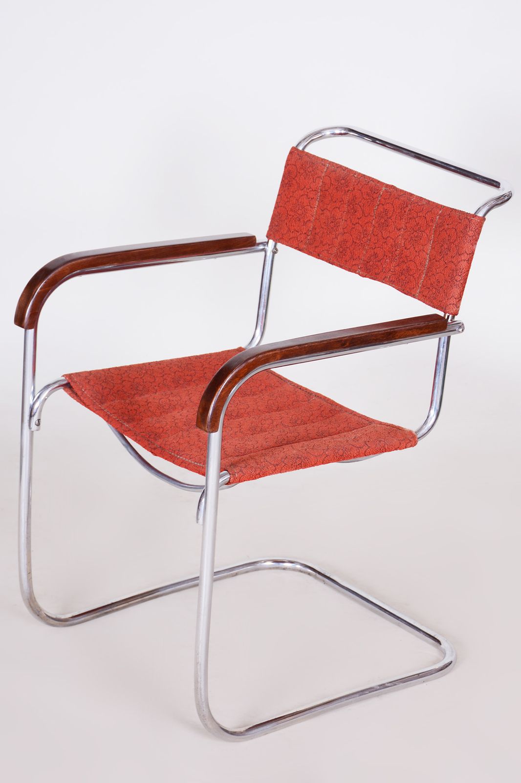Red Bauhaus Armchair By Marcel Breuer, Made By Mücke   Melder, Beech, Chrome, Very Well Preserved Original Condition, Czechia, 1930s