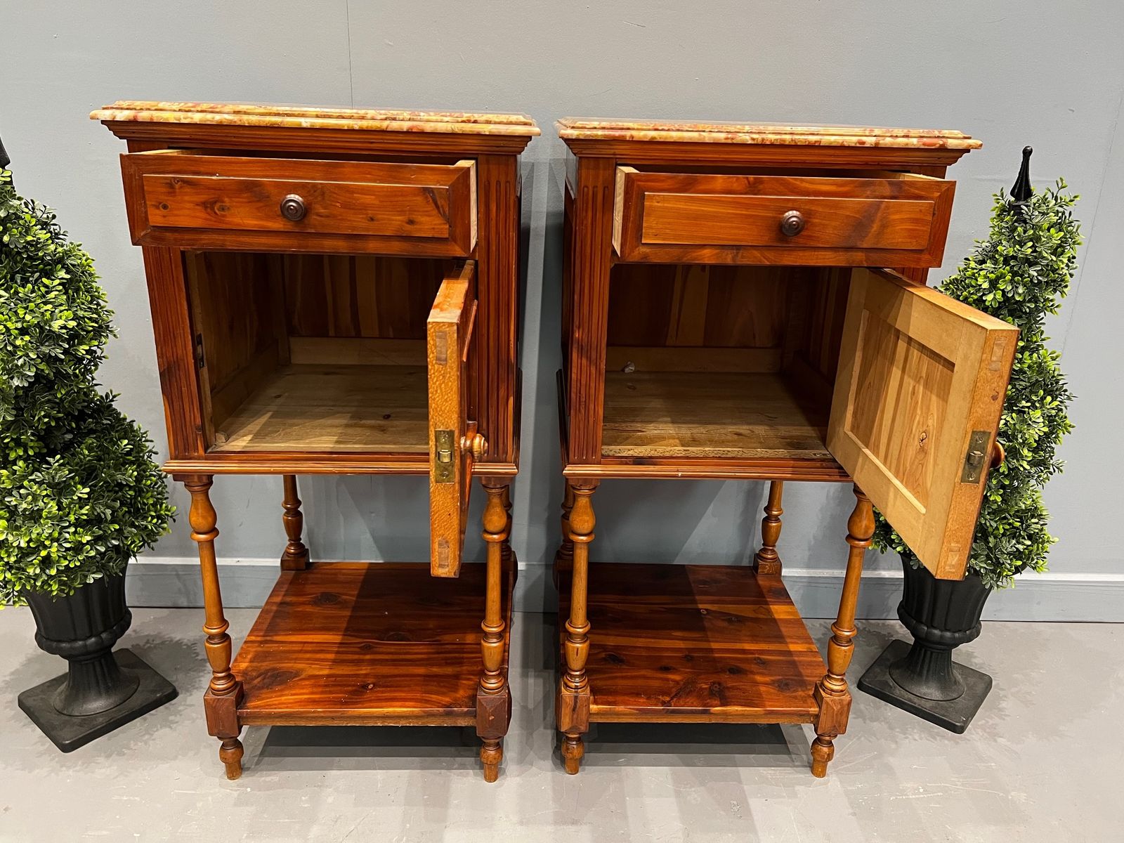 Pair Of Stunning Marble Top Bedide Cabinets photo vinterior
