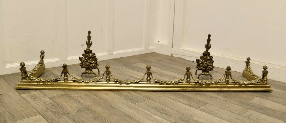 Superb Quality And Design 19th Century Heavy Brass Fender With Andirons