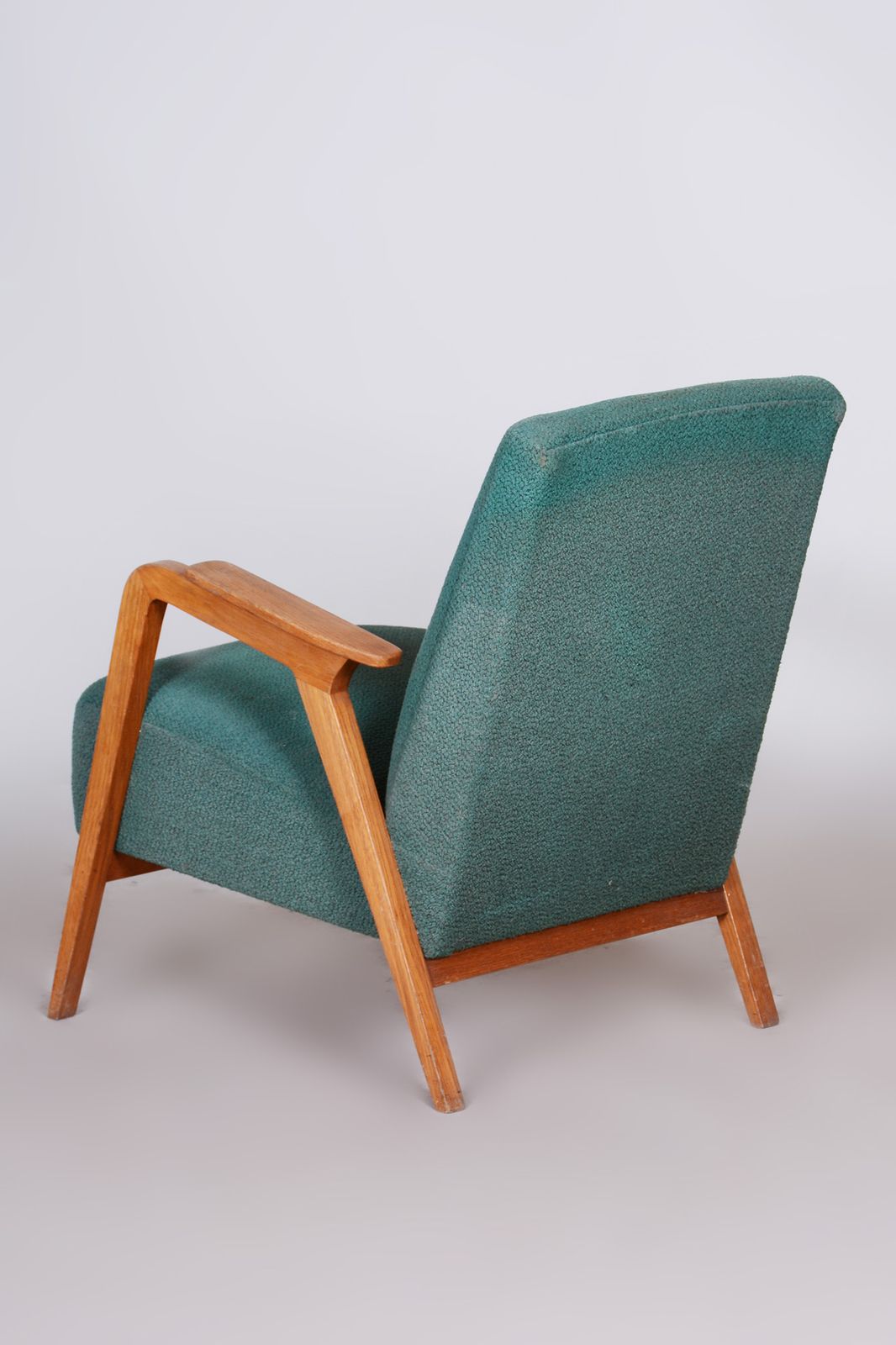 Original Green Beech Art Deco Armchair, Revitalized Varnish, 1940s, Czechia photo for sale