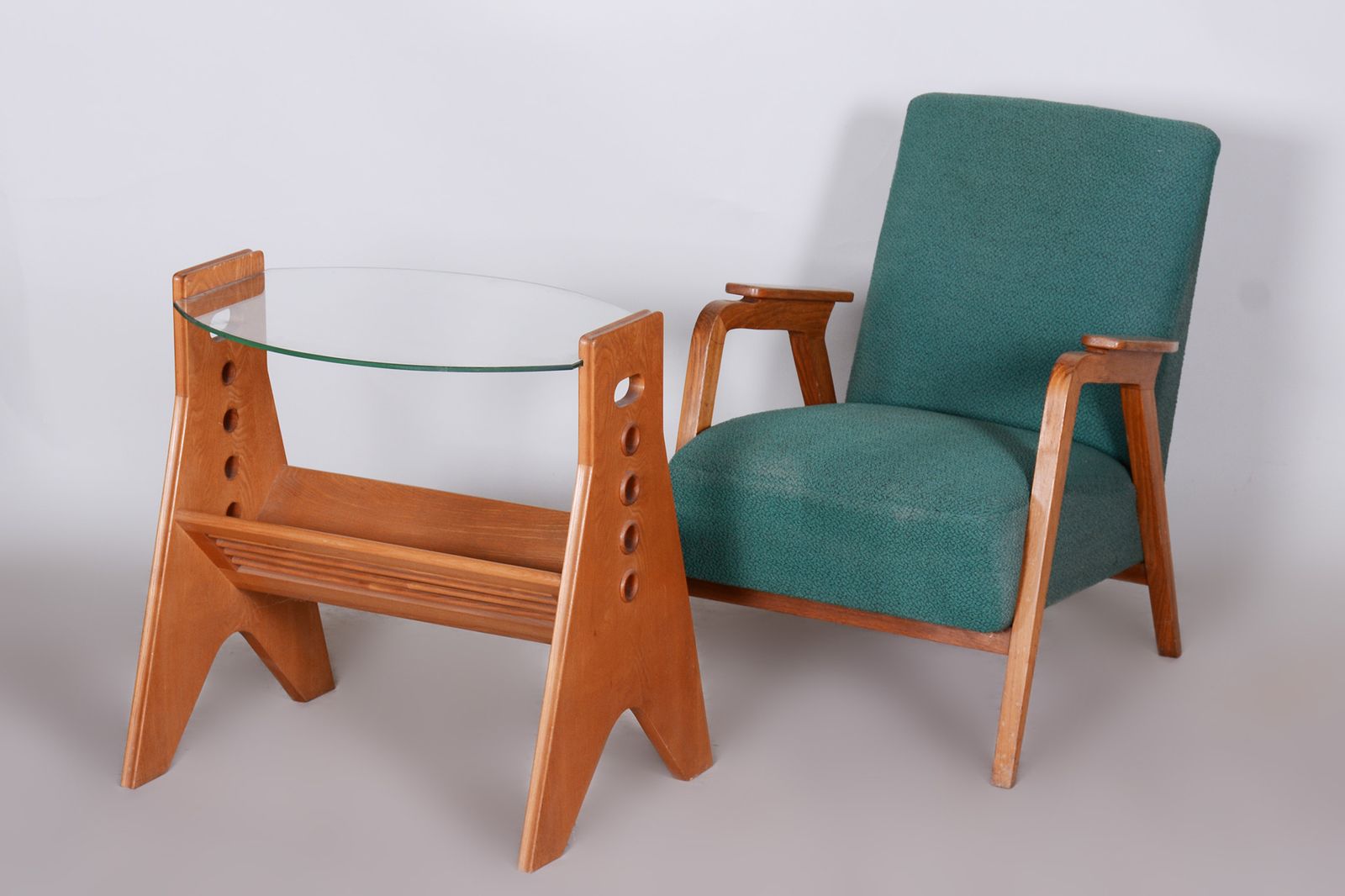 Original Green Beech Art Deco Armchair, Revitalized Varnish, 1940s, Czechia photo buy