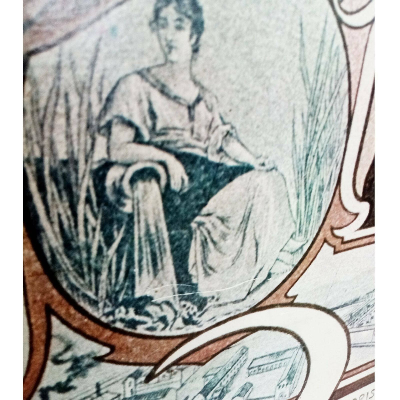 50's Large Vintage Bieres De La Meuse Print On Board   Alphonse Mucha   French Art Nouveau 1897 Fine Art Advertisement   Wall Hanging  29.5" photo 165.0