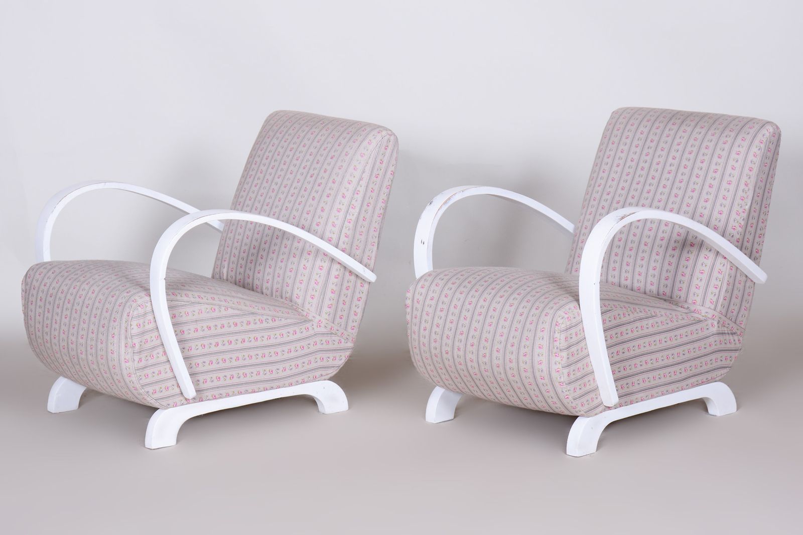 Original Pair Of White Art Deco Beech Armchairs, Czechia, 1930s