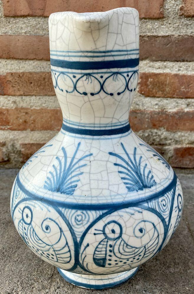 Mid Century Vase In White And Blue Ceramic, 1970s photo for sale