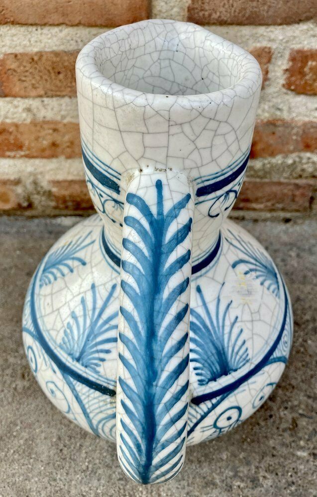 photo for sale Mid Century Vase In White And Blue Ceramic, 1970s