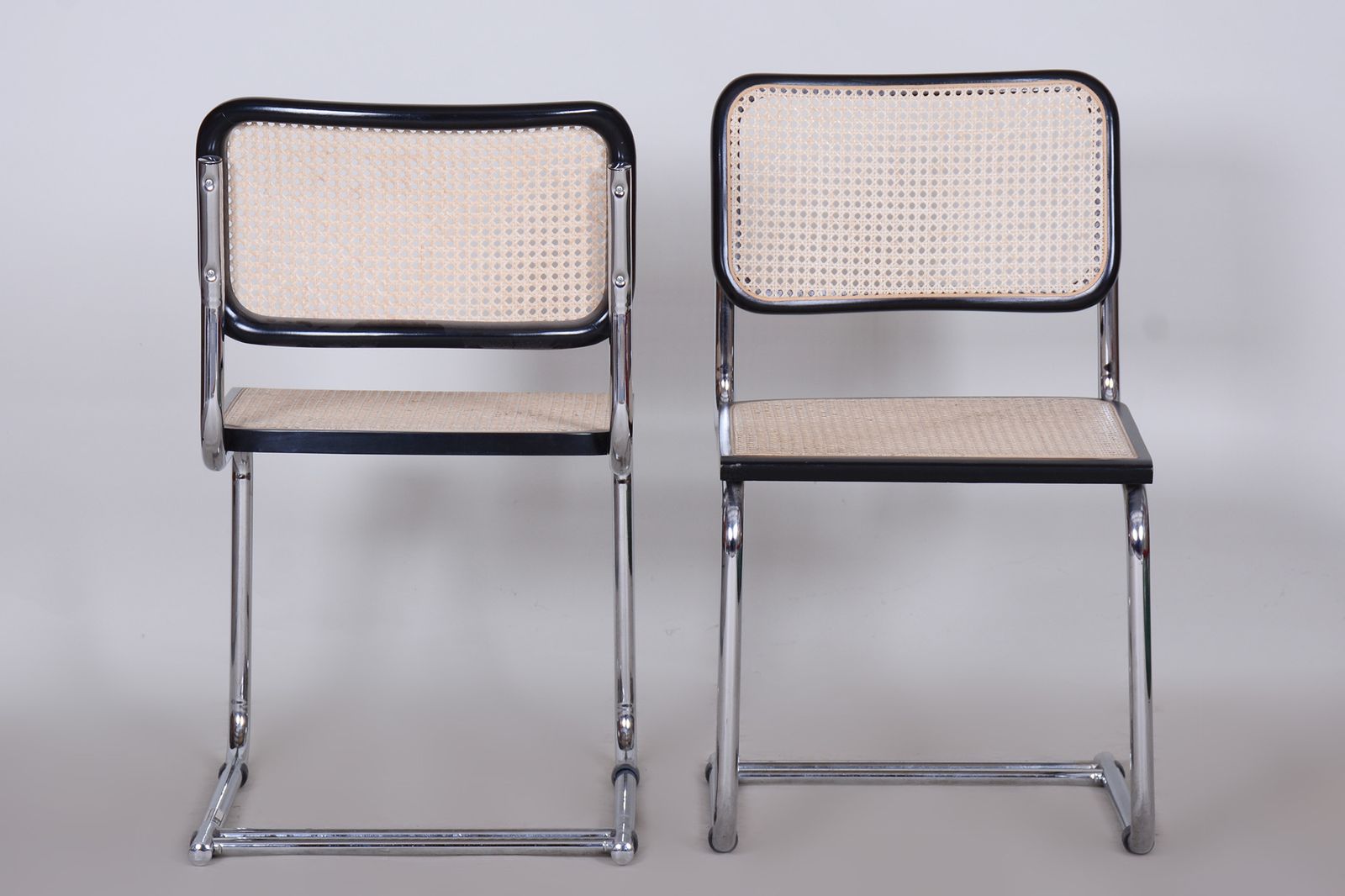 Original Pair Of Bauhaus Chairs, Very Well Preserved Condition, Chrome Plated Steel, Rattan, Beech, 1960s, Italy photo furniture