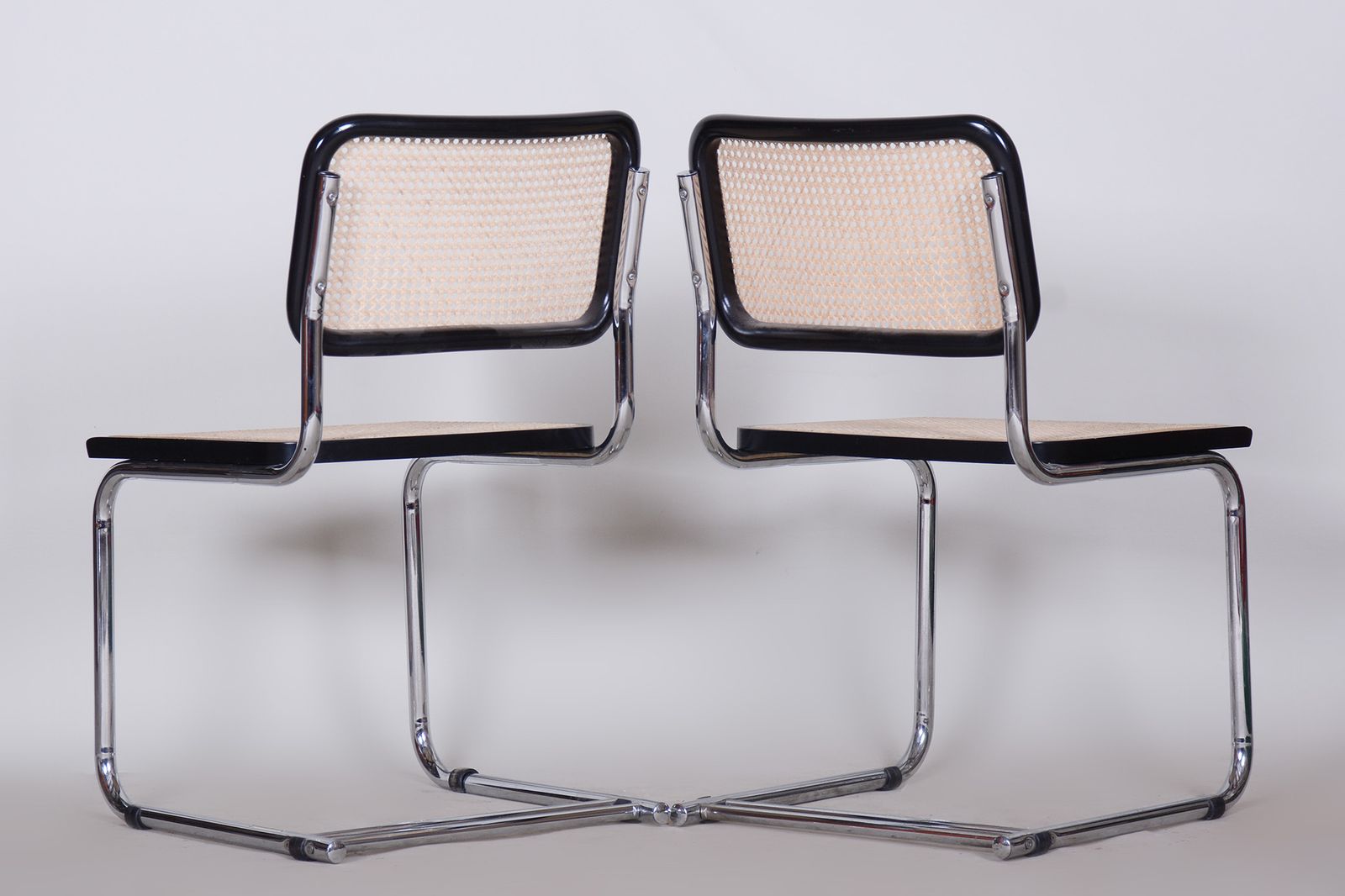 Furniture Original Pair Of Bauhaus Chairs, Very Well Preserved Condition, Chrome Plated Steel, Rattan, Beech, 1960s, Italy photo