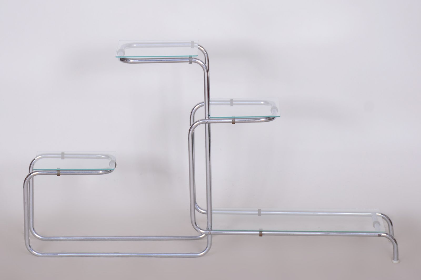 Unusual Bauhaus Style Chrome étagère, Flower Stand, Perfect Original Condition, Glass, Czechia, 1930s photo furniture
