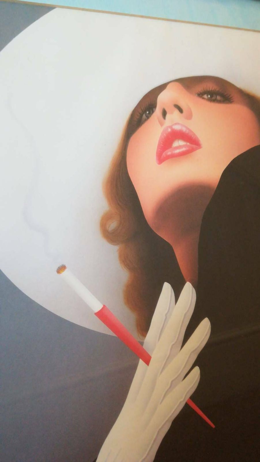 50s Vintage Cocktail Print, Smoking Woman, Auburn Hair, White Wide Brimmed Hat, Black Dress, Art Deco Wall Art, Polished Chrome Framed Print photo 55.0