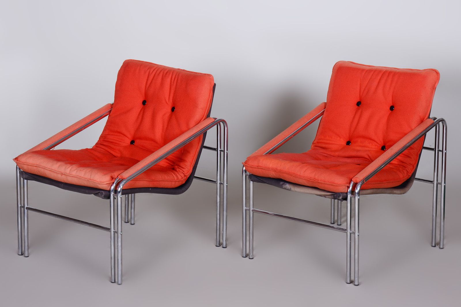 Original Pair Of Mid Century Armchairs, Very Well Preserved, Chrome Plated Steel, Czechia, 1960s