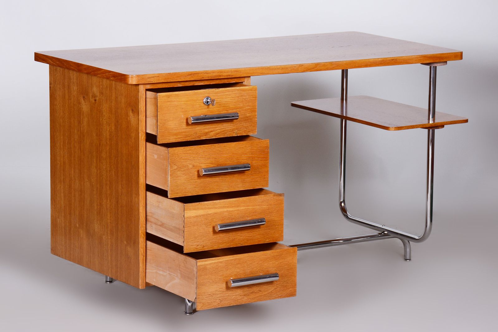 Restored Bauhaus Oak Writing Desk, Jindrich Halabala, Up Zavody, 1930s, Czechia