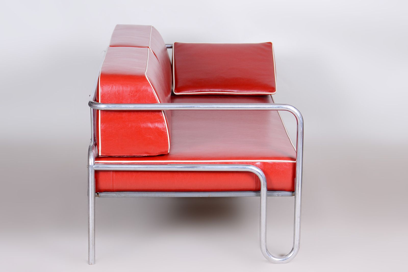 Fully Restored Red Bauhaus Sofa, High Quality Leather, Tubular Chrome, 1930s photo buy