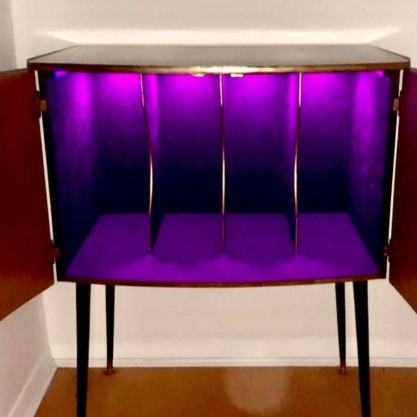 Mid Century Moth Record / Cocktail Cabinet (With Coloured Lights) photo vintage