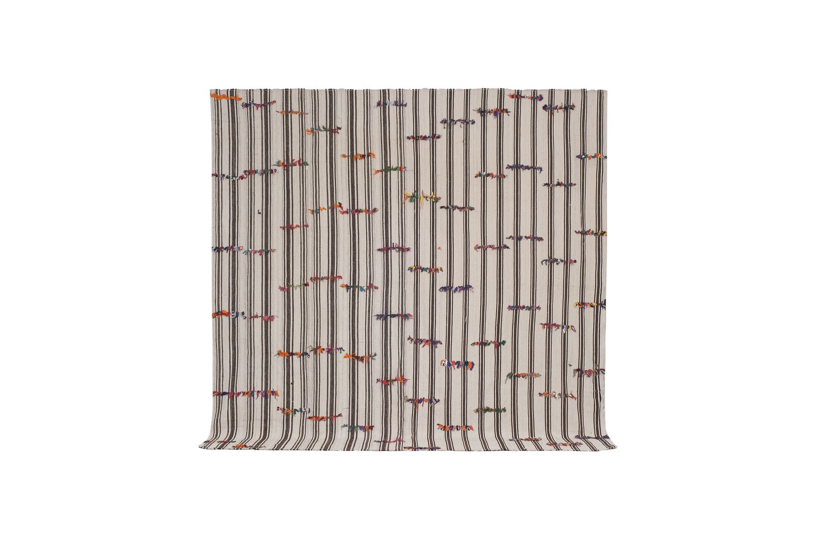 Vintage Oversized Turkish Hemp Kilim Rug With Tulu Details