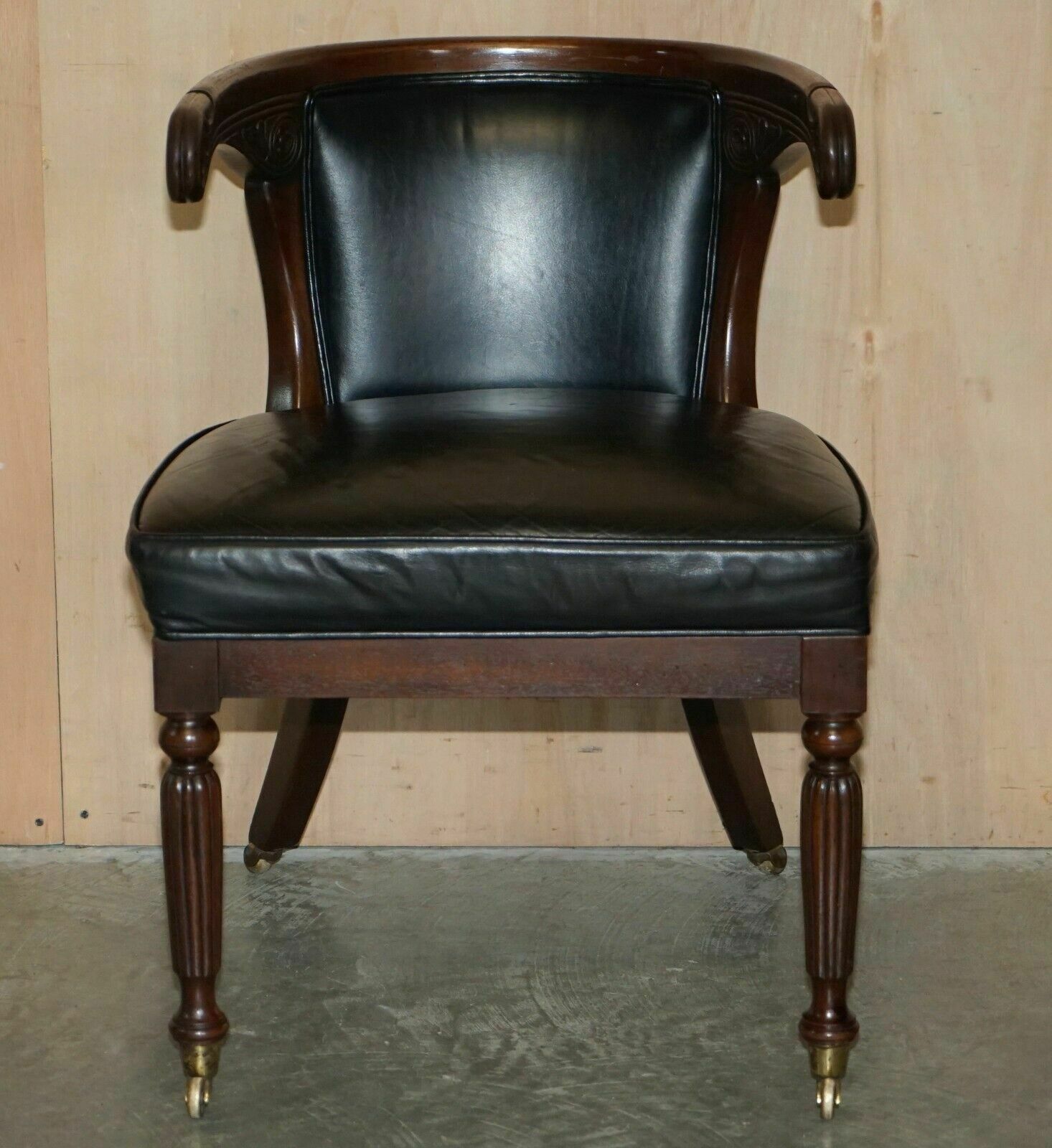Antique Original Regency 1815 Black Leather Mahogany Horseshoe Office Desk Chair photo furniture