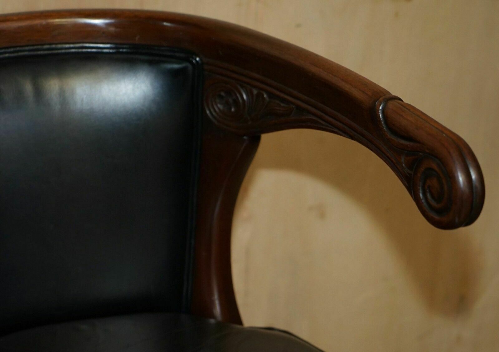 Furniture Antique Original Regency 1815 Black Leather Mahogany Horseshoe Office Desk Chair photo