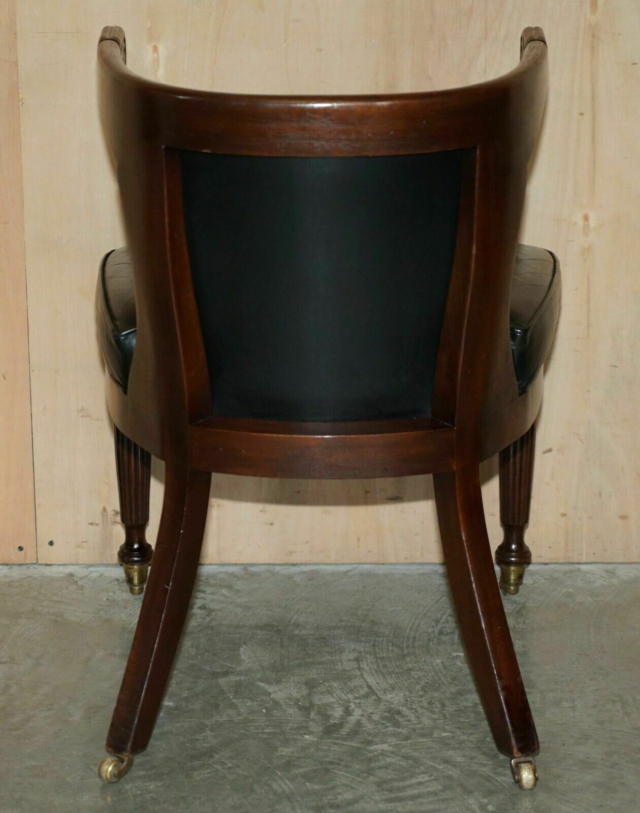 photo vinterior Antique Original Regency 1815 Black Leather Mahogany Horseshoe Office Desk Chair