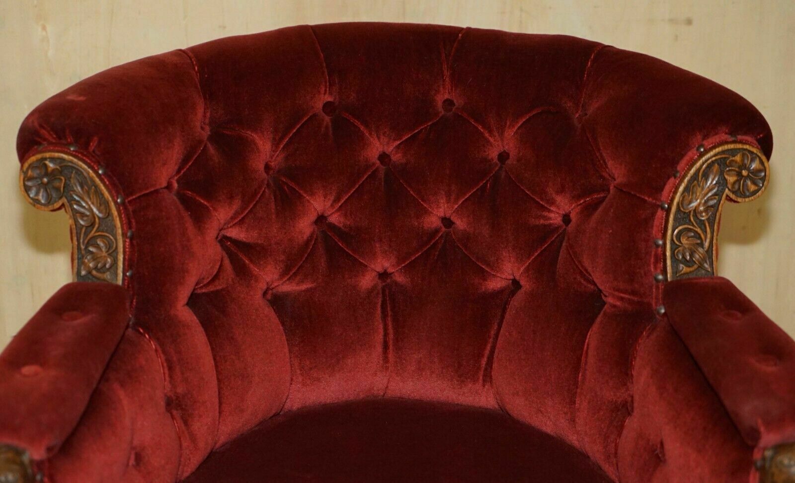 Antique Regency Circa 1810 Oak Carved Armchair With Lions Head Oxblood Velour photo for sale