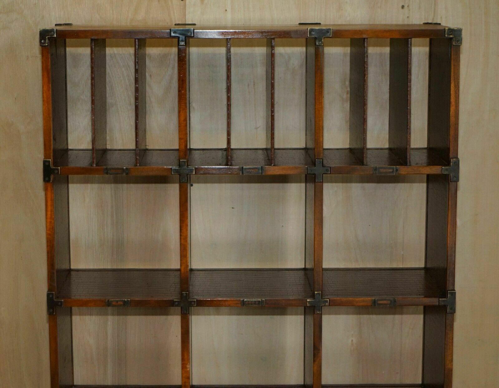 Pair Of Crocodile Leather Open Library Bookcases With Drawers & Record Slots photo Furniture