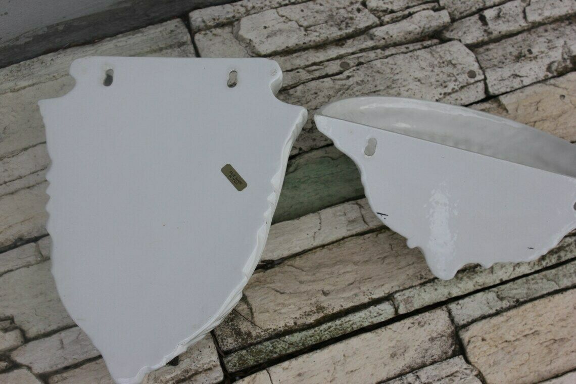 photo for sale White Faience Wall Fountain  Made In Italy Wall Hanging Garden Accessory Mounted On A Wooden Board