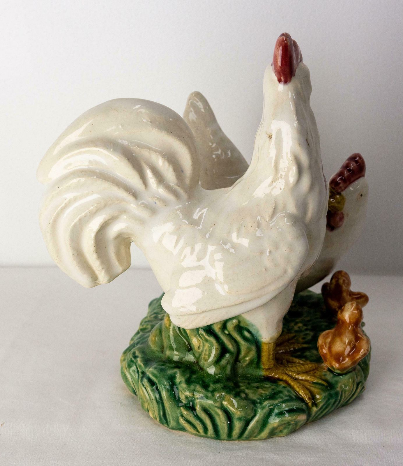 French Ceramic Barbotine Chicken Family Chicken And Chicks Group, Circa 1900 C photo 619.0
