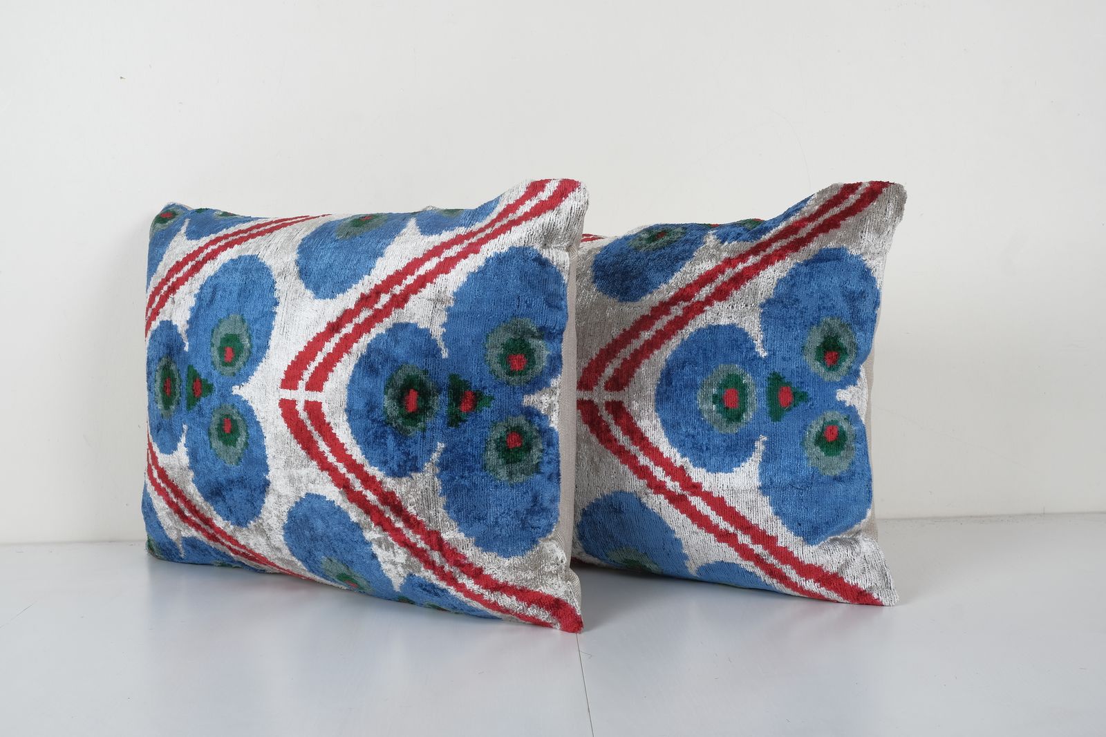 Ikat Velvet Pillow, Set Of Two Silk Ikat Lumbar Cushion Cover, Pair Colorful Ikat Lumbar Pillows, Unusual Design Velvet 16'' X 20'' photo Textiles