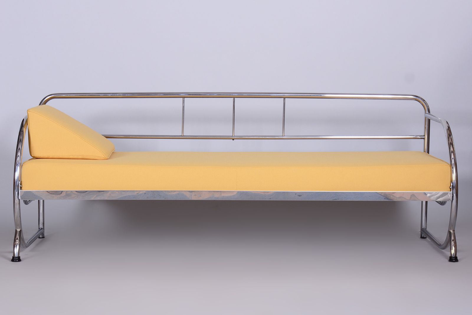 Fully Restored Bauhaus Yellow High Quality Leather Tubular Chrome Sofa, Robert Slezák, Czechia, 1930s photo vinterior