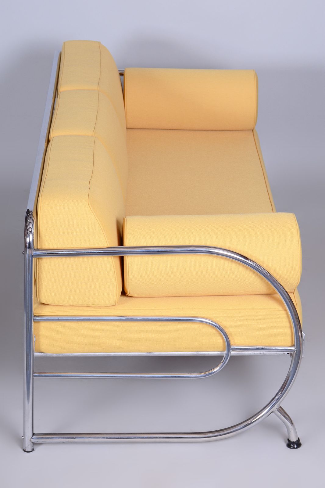 2800.0 Fully Restored Bauhaus Yellow High Quality Leather Tubular Chrome Sofa, Robert Slezák, Czechia, 1930s photo