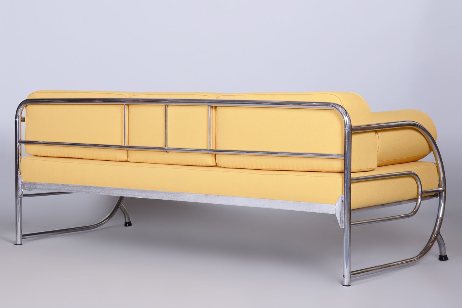 photo vinterior Fully Restored Bauhaus Yellow High Quality Leather Tubular Chrome Sofa, Robert Slezák, Czechia, 1930s