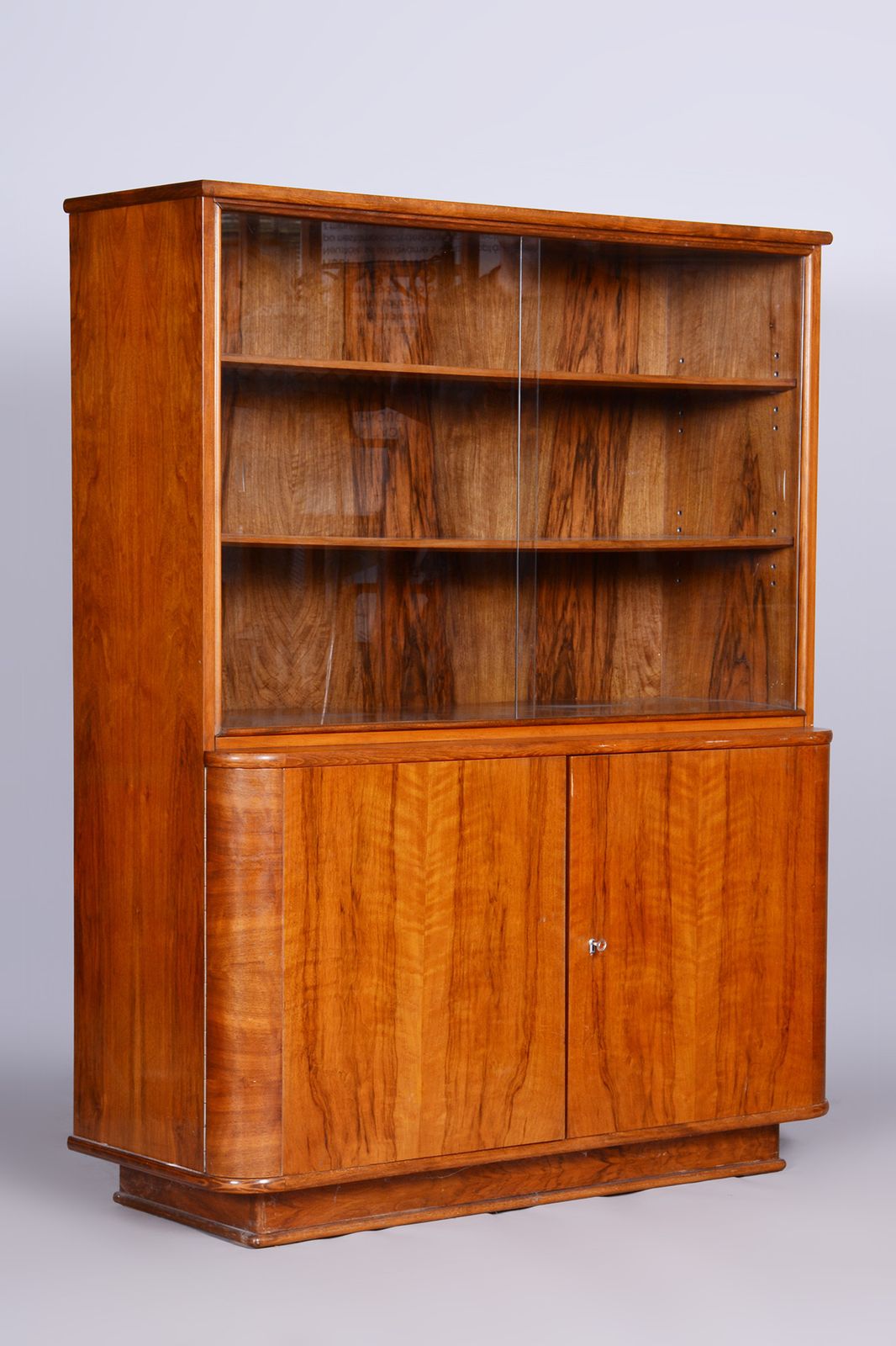 Art Deco Walnut Bookcase, Well Preserved Original Condition, Czechia, 1950s