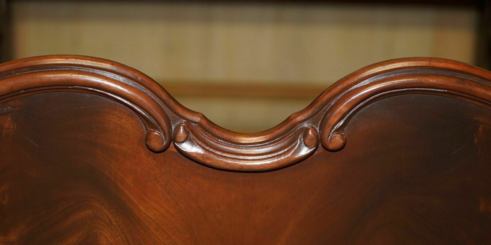 photo for sale Exquisitely Carved Antique Victorian Circa 1880 Flamed Mahogany Double Bed Frame