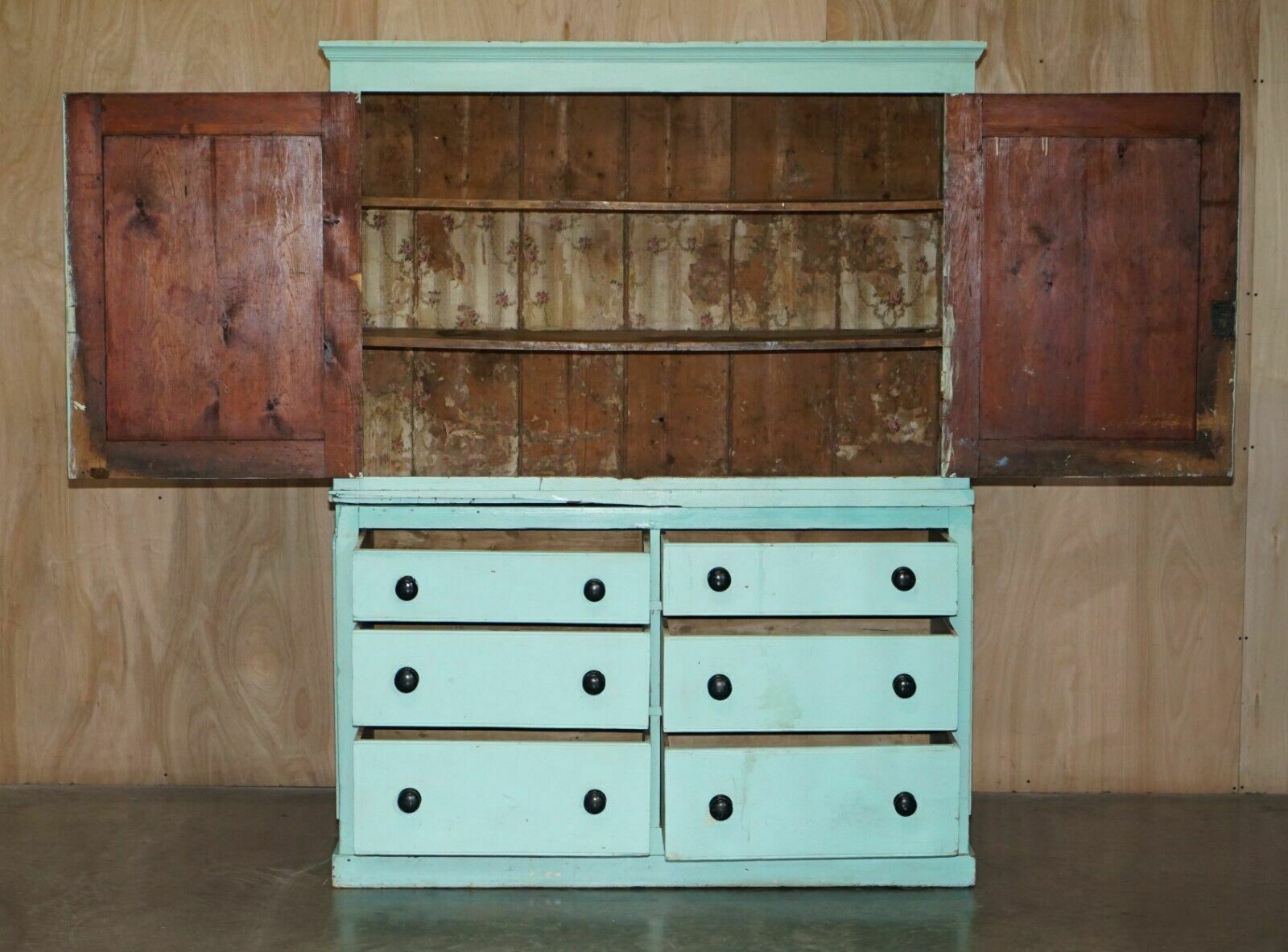 photo vintage Antique Victorian Circa 1860 Pine Housekeepers Cupboard Linen Original Paint
