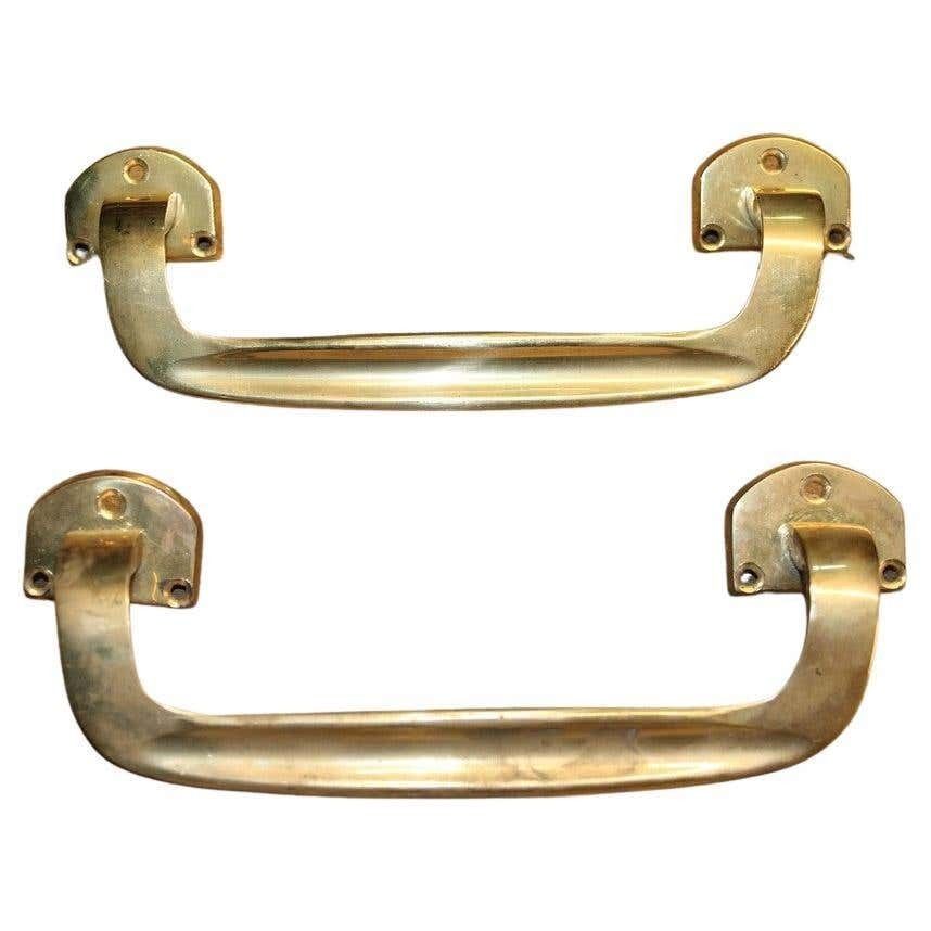 Pair Of Mid Century Italian Solid Brass Handles, 1950s
