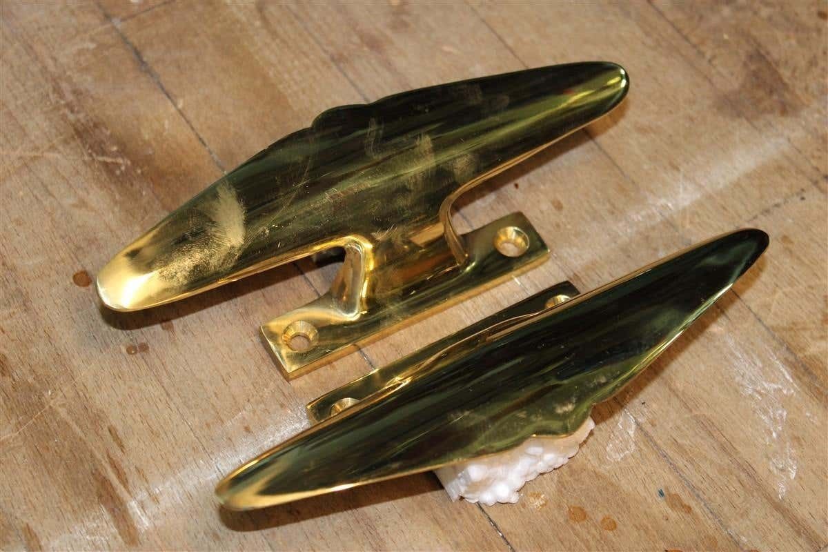 Mid Century Pair Of Italian 1950s Handles Solid Brass Gold Airplane Tail Italy photo 1058.0