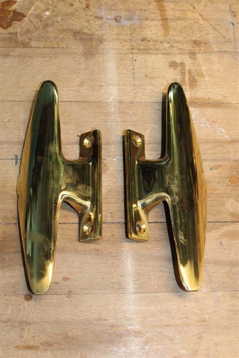 photo vinterior Mid Century Pair Of Italian 1950s Handles Solid Brass Gold Airplane Tail Italy
