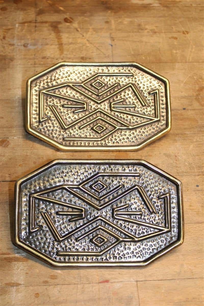 Mid Century Pair Of Solid Brass Handles With Geometric Designs Italian photo Home Fixtures