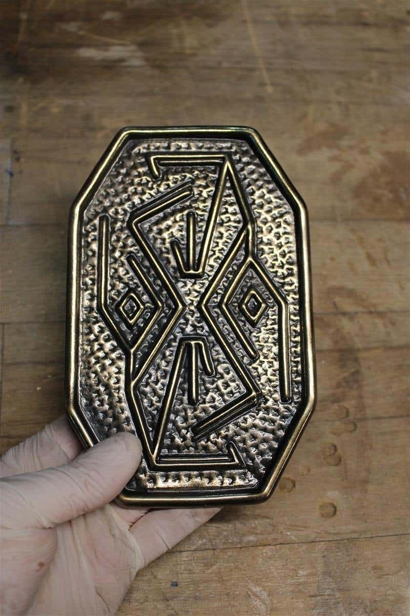 Mid Century Pair Of Solid Brass Handles With Geometric Designs Italian photo vinterior