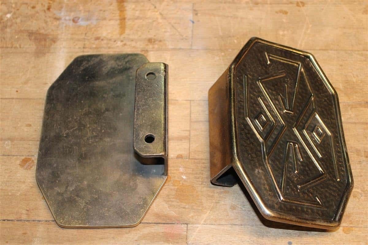 Mid Century Pair Of Solid Brass Handles With Geometric Designs Italian photo vintage